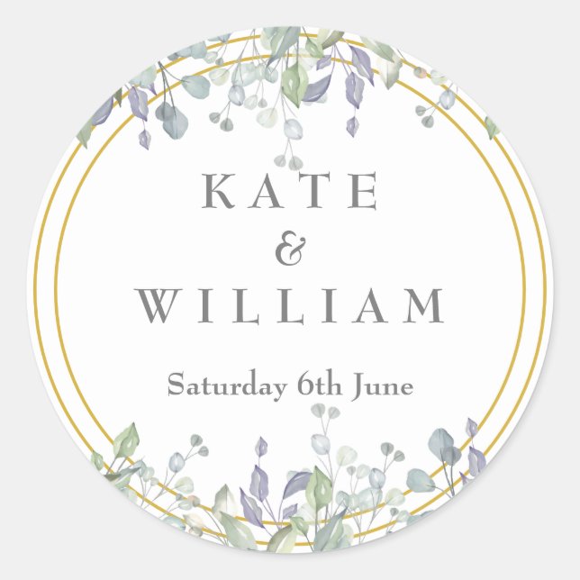 Sticker Rond Mariage floral Sage et Lilac Favoriser (Devant)
