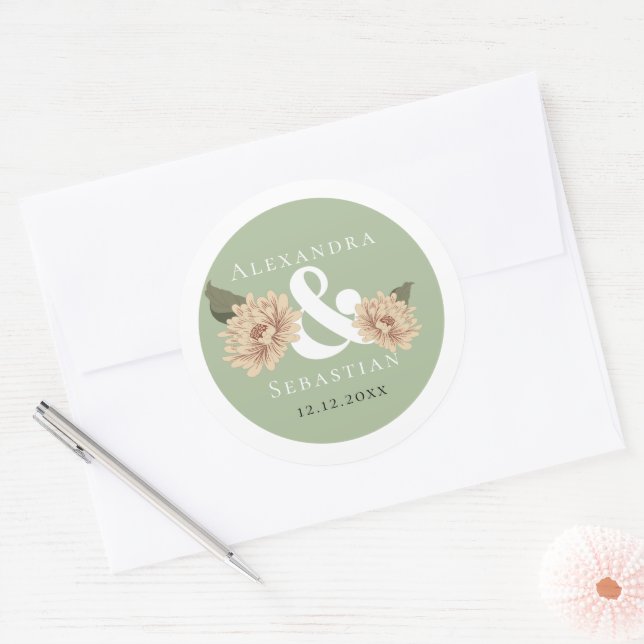 Sticker Rond Mariage floral simple et élégant (Enveloppe)