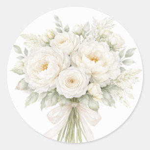 Sticker Rond Mariage Floral Tout Blanc