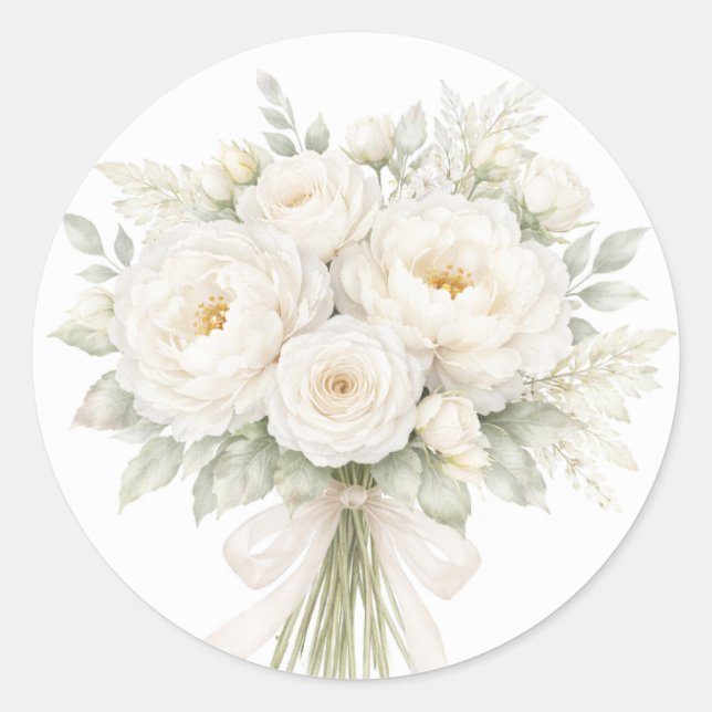 Sticker Rond Mariage Floral Tout Blanc (Devant)