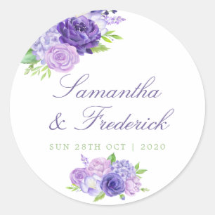 Sticker Rond Mariage floral ultra violet