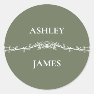 Sticker Rond Mariage floral vert sauge botanique
