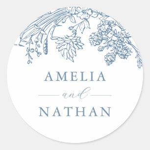 Sticker Rond Mariage Floral Vintage bleu