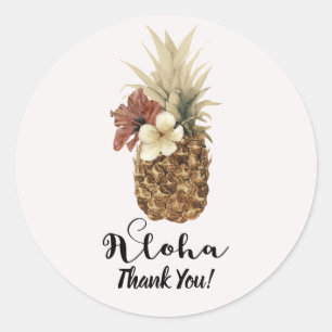 Sticker Rond Mariage Floral Vintage Tropical Hibiscus Ananas