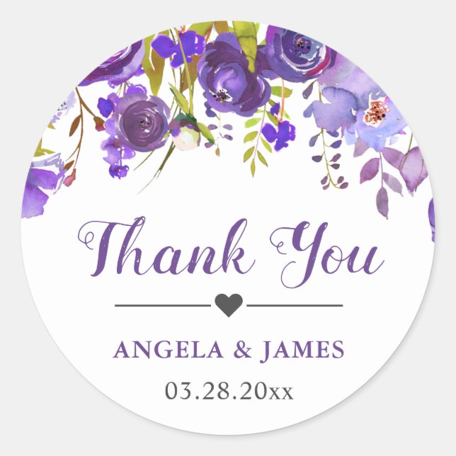 Sticker Rond Mariage Floral Violet Ultra Violet Favoriser le Me (Devant)