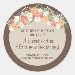 Sticker Rond Mariage Floral Wreath