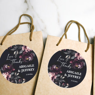 Sticker Rond Mariage foncé moody peonies merci pour