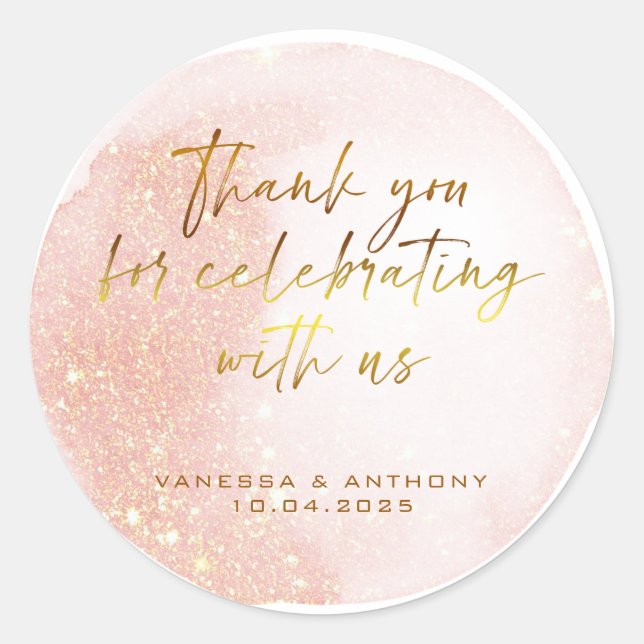 Sticker Rond Mariage Forme Aquarelle Rose Moderne Or (Devant)