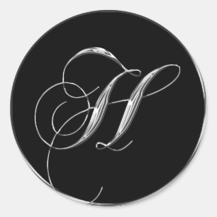 Sticker Rond Mariage Formel Argent Et Noir Monogramme H Sceau