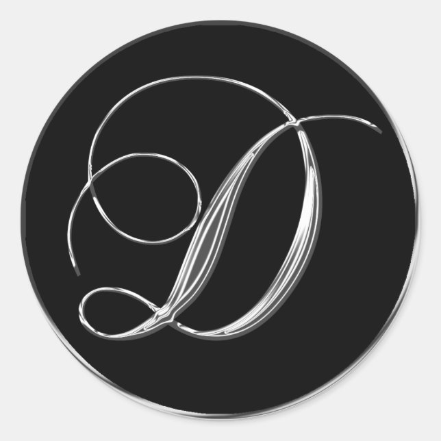 Sticker Rond Mariage Formel Noir Argent Monogramme D Sceau (Devant)