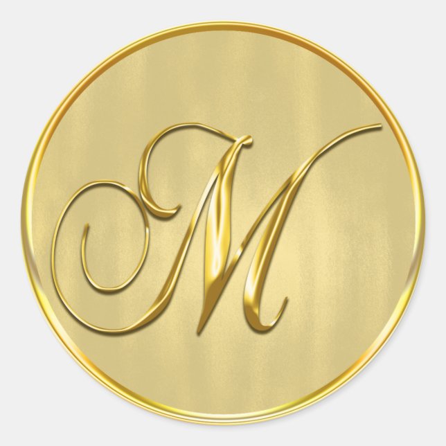 Sticker Rond Mariage Formel Or Monogramme M Sceau Invitation (Devant)