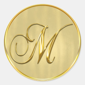 Sticker Rond Mariage Formel Or Monogramme M Sceau Invitation