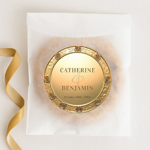 Sticker Rond Mariage frontière Rose sculpté brillant opulent