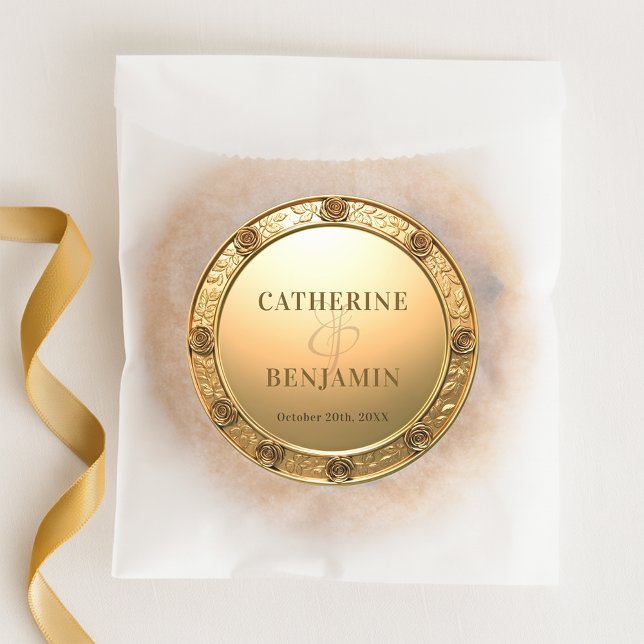 Sticker Rond Mariage frontière Rose sculpté brillant opulent (Créateur téléchargé)