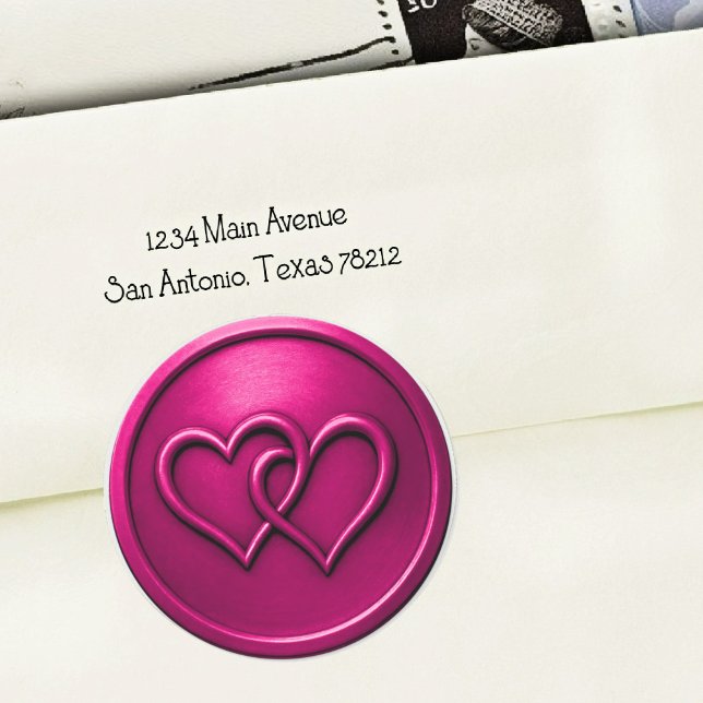 Sticker Rond Mariage Fuchsia Deux Cœurs Entrelacés (Créateur téléchargé)
