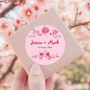 Sticker Rond Mariage funky dessiné à la main Disco