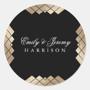 Sticker Rond Mariage Gatsby d'or noir géométrique