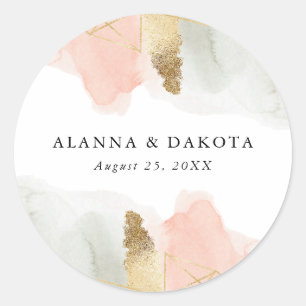 Sticker Rond Mariage géométrique Blush & Sage Aquarelle Or