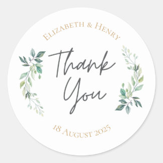 Sticker Rond Mariage géométrique de verdure d'eucalyptus doré s