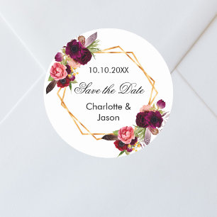 Sticker Rond Mariage géométrique des fleurs de Bourgogne Enregi