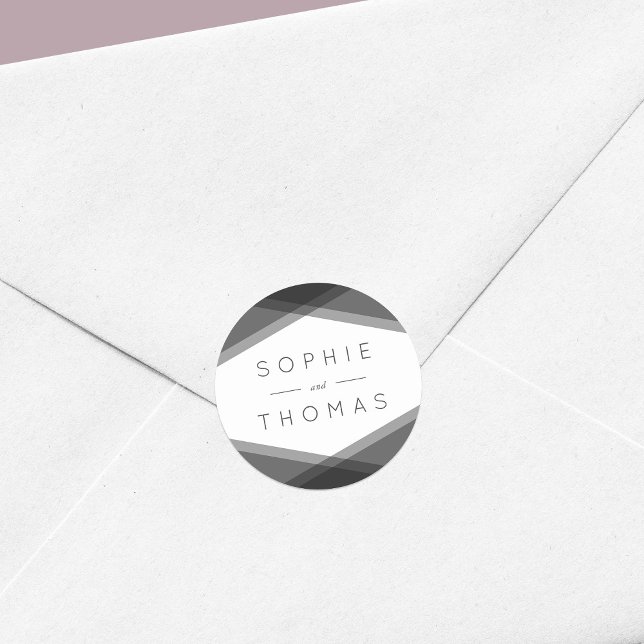 Sticker Rond Mariage géométrique en couche grise (Créateur téléchargé)