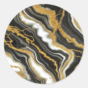 Sticker Rond Mariage Glam Chic Marbre Noir Blanc Or