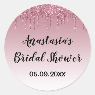 Sticker Rond Mariage Glamour Fête de Fiançailles Rose Violet Pa