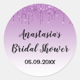 Sticker Rond Mariage Glamour Fête de Fiançailles Violet Paillet