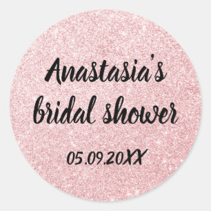 Sticker Rond Mariage Glamour Rose Fuschia Paillettes Dorées