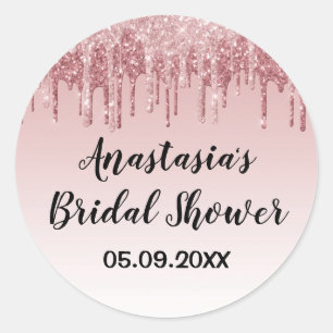Sticker Rond Mariage Glamour Rose Gold Paillettes Gouttes Roses
