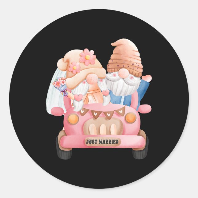 Sticker Rond Mariage Gnome vient de se marier mariée nouvelle m (Devant)