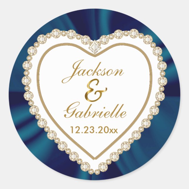 Sticker Rond Mariage Gold & Blue pour M. & Mme. | Personnaliser (Devant)