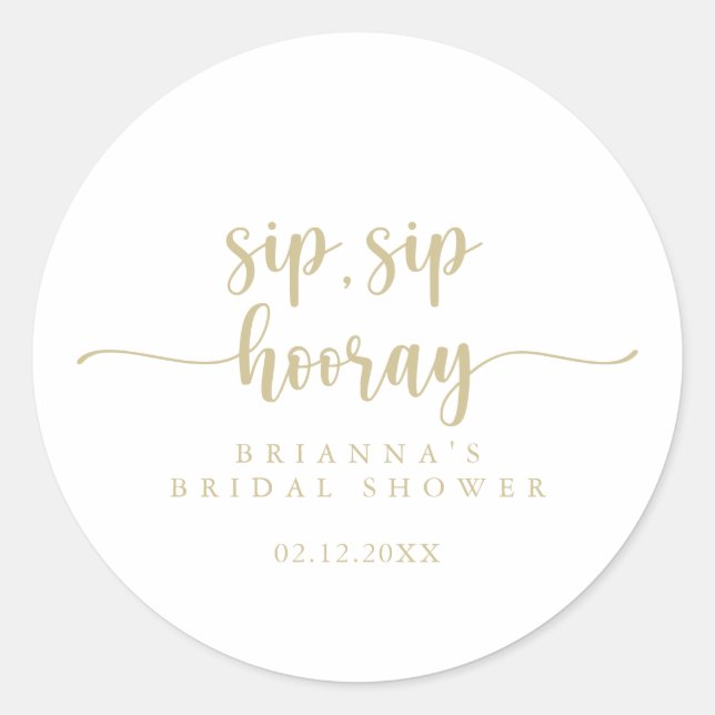 Sticker Rond Mariage Gold Calligraphy Sip Sip Hourra (Devant)