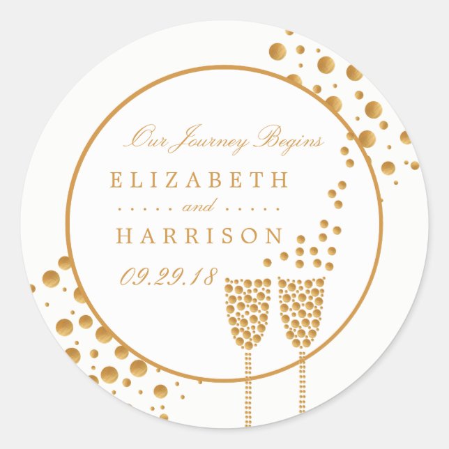 Sticker Rond Mariage Gold Champagne Bubbles (Devant)