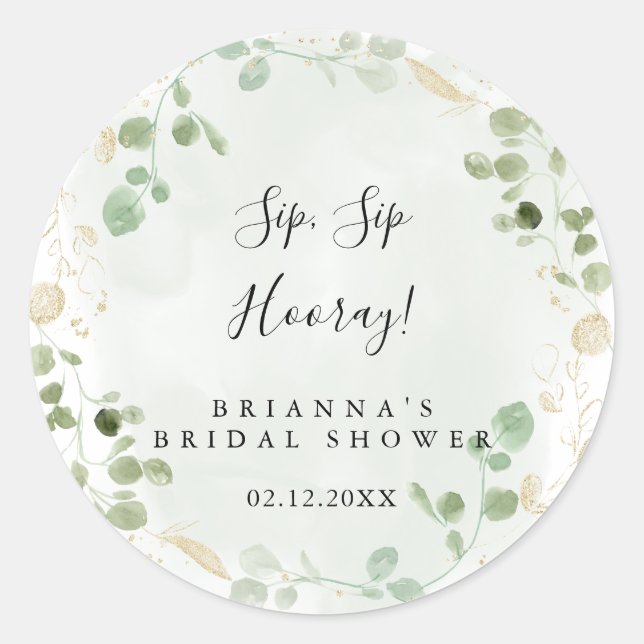 Sticker Rond Mariage Gold Eucalyptus Sip Sip Hourra  (Devant)