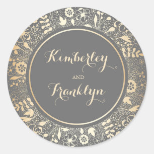 Sticker Rond Mariage Gold Floral Vintage