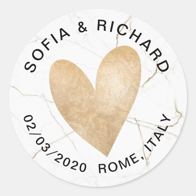 Sticker Rond Mariage Gold Foil Coeur personnalisé (Devant)
