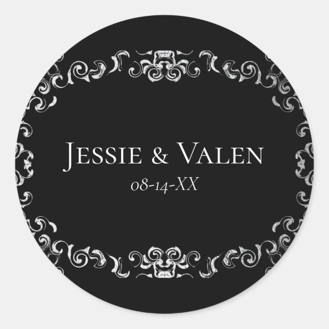 Sticker Rond Mariage gothique argenté et noir (Devant)