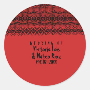 Sticker Rond Mariage gothique dentelle rouge noir