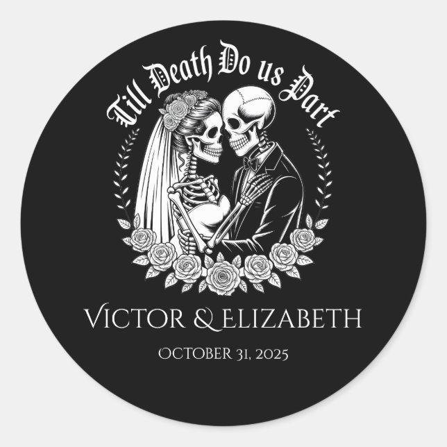 Sticker Rond Mariage gothique jusqu'à ce que la mort nous sépar (Devant)