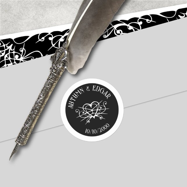 Sticker Rond Mariage gothique noir blanc (Créateur téléchargé)