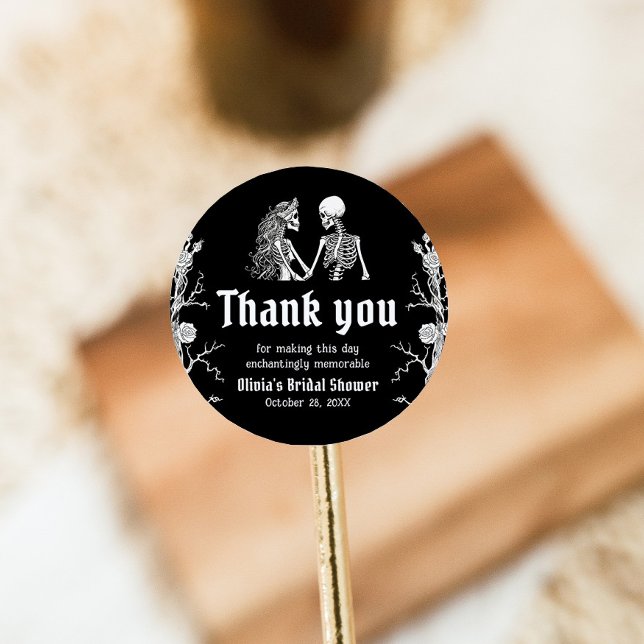 Sticker Rond Mariage gothique noir de Halloween avec squelette (Créateur téléchargé)