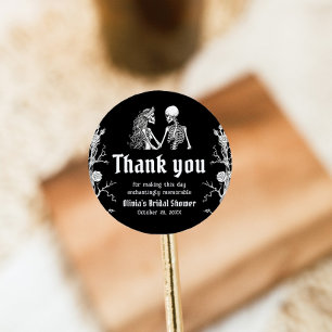 Sticker Rond Mariage gothique noir de squelette pour Halloween