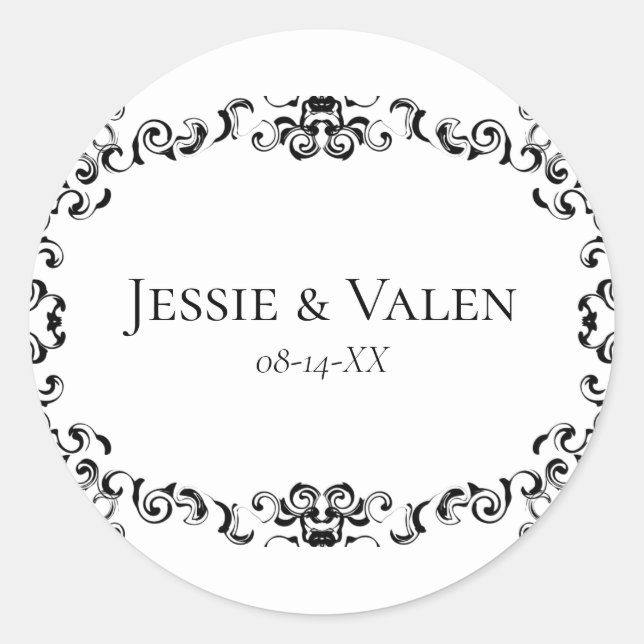 Sticker Rond Mariage gothique noir et blanc (Devant)