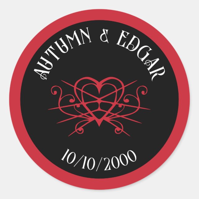 Sticker Rond Mariage gothique noir rouge (Devant)