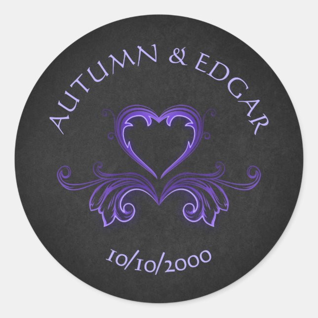 Sticker Rond Mariage gothique noir violet (Devant)