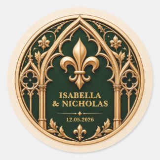 Sticker Rond Mariage gothique personnalisé Fleur de Lis