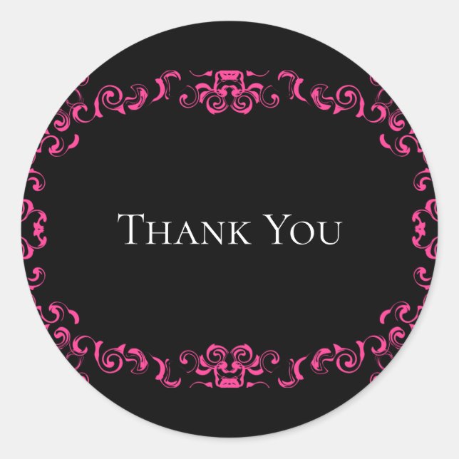 Sticker Rond Mariage gothique rose chaud et noir (Devant)
