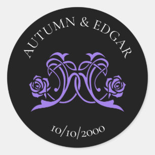 Sticker Rond Mariage gothique rose pourpre noir