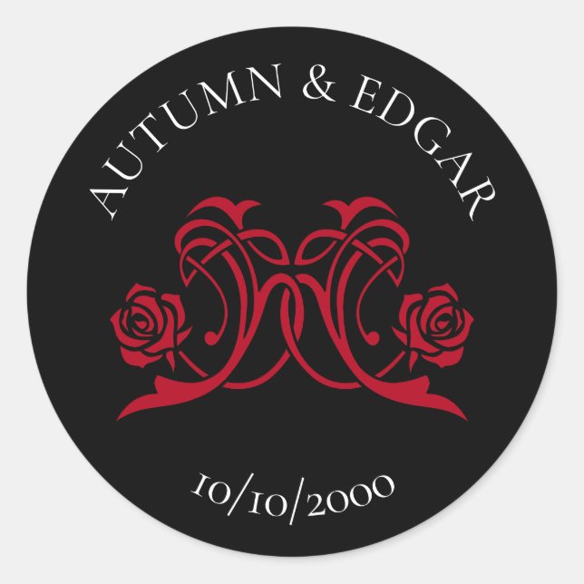 Sticker Rond Mariage gothique rose rouge noir (Devant)